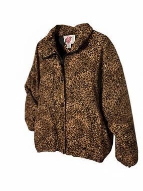 Vintage Keren Hart leopard print zip windbreaker jacket Med 100% Silk Y2K 90’s